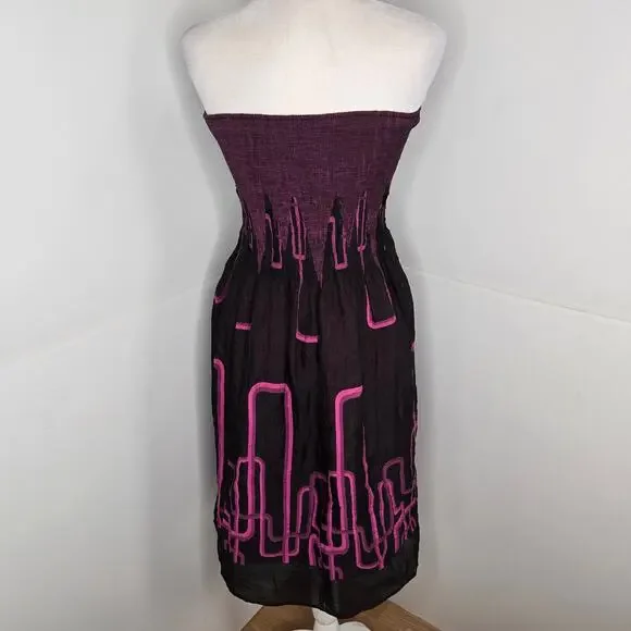 ๐ Lapis Anthropologie EUC Tube Dress Geometric Cityscape Strapless OS purple - Picture 3 of 17